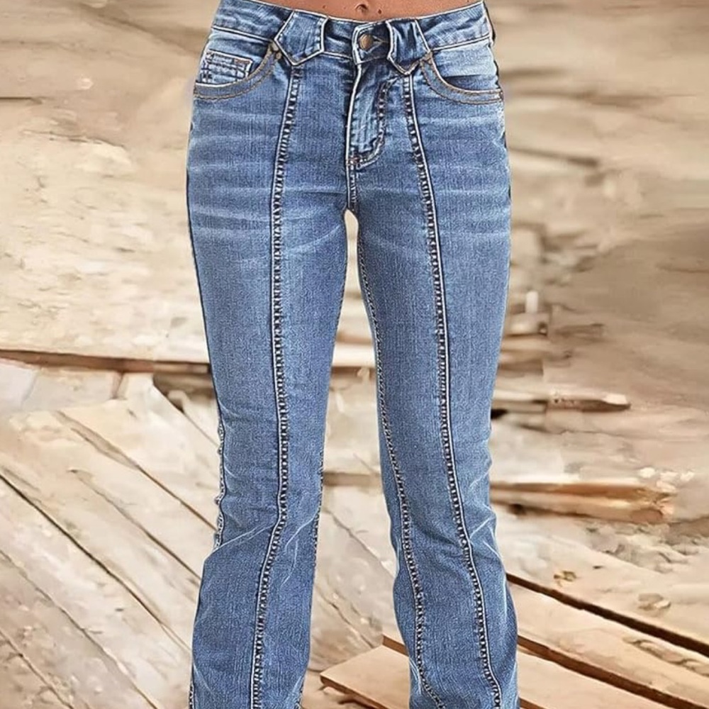 Wash Contrast Stitch Low Waist Bootcut Jeans flamingals size L/XL FL5-2 - Picture 10 of 16